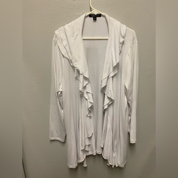 Gramercy 22 Plus Size 2X White Ruffled Cardigan. - Picture 1 of 4